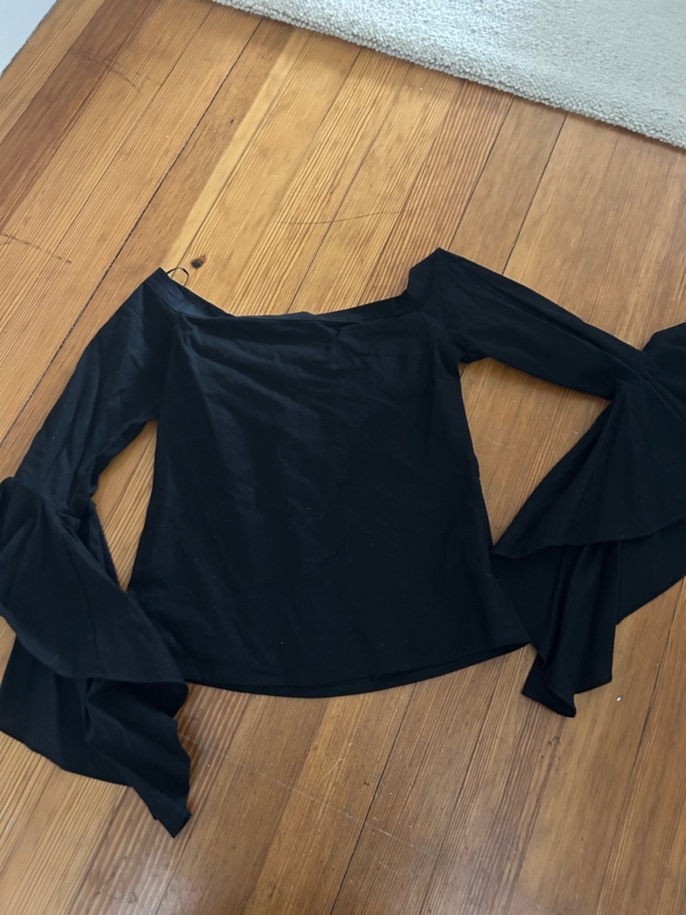 MLM Black Off-Shoulder Top with Dramatic Bell Sleeves
